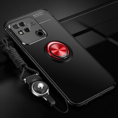 Silikon Hülle Handyhülle Ultra Dünn Schutzhülle Tasche Flexible mit Magnetisch Fingerring Ständer SD3 für Xiaomi POCO C31 Rot und Schwarz