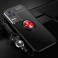 Silikon Hülle Handyhülle Ultra Dünn Schutzhülle Tasche Flexible mit Magnetisch Fingerring Ständer SD3 für Xiaomi Poco F4 5G Rot und Schwarz