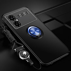 Silikon Hülle Handyhülle Ultra Dünn Schutzhülle Tasche Flexible mit Magnetisch Fingerring Ständer SD3 für Xiaomi Poco M4 5G Blau und Schwarz