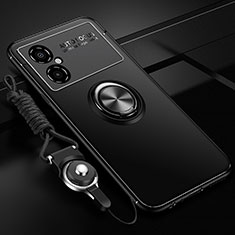 Silikon Hülle Handyhülle Ultra Dünn Schutzhülle Tasche Flexible mit Magnetisch Fingerring Ständer SD3 für Xiaomi Poco M4 5G Schwarz