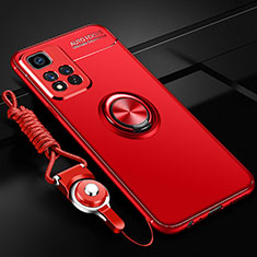 Silikon Hülle Handyhülle Ultra Dünn Schutzhülle Tasche Flexible mit Magnetisch Fingerring Ständer SD3 für Xiaomi Poco X4 NFC Rot