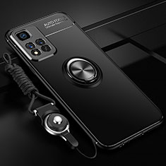 Silikon Hülle Handyhülle Ultra Dünn Schutzhülle Tasche Flexible mit Magnetisch Fingerring Ständer SD3 für Xiaomi Poco X4 NFC Schwarz