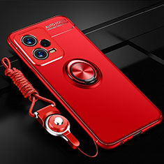 Silikon Hülle Handyhülle Ultra Dünn Schutzhülle Tasche Flexible mit Magnetisch Fingerring Ständer SD3 für Xiaomi Poco X5 5G Rot