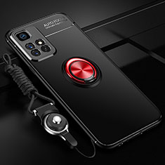 Silikon Hülle Handyhülle Ultra Dünn Schutzhülle Tasche Flexible mit Magnetisch Fingerring Ständer SD3 für Xiaomi Redmi 10 (2022) Rot und Schwarz
