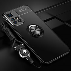 Silikon Hülle Handyhülle Ultra Dünn Schutzhülle Tasche Flexible mit Magnetisch Fingerring Ständer SD3 für Xiaomi Redmi 10 (2022) Schwarz