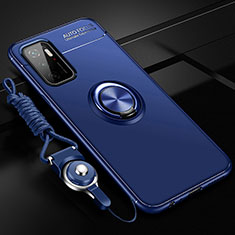 Silikon Hülle Handyhülle Ultra Dünn Schutzhülle Tasche Flexible mit Magnetisch Fingerring Ständer SD3 für Xiaomi Redmi 10 5G Blau