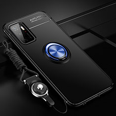 Silikon Hülle Handyhülle Ultra Dünn Schutzhülle Tasche Flexible mit Magnetisch Fingerring Ständer SD3 für Xiaomi Redmi 10 5G Blau und Schwarz