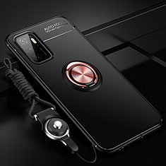 Silikon Hülle Handyhülle Ultra Dünn Schutzhülle Tasche Flexible mit Magnetisch Fingerring Ständer SD3 für Xiaomi Redmi 10 5G Gold und Schwarz