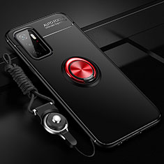 Silikon Hülle Handyhülle Ultra Dünn Schutzhülle Tasche Flexible mit Magnetisch Fingerring Ständer SD3 für Xiaomi Redmi 11 Prime 5G Rot und Schwarz