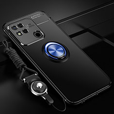 Silikon Hülle Handyhülle Ultra Dünn Schutzhülle Tasche Flexible mit Magnetisch Fingerring Ständer SD3 für Xiaomi Redmi 9C NFC Blau und Schwarz