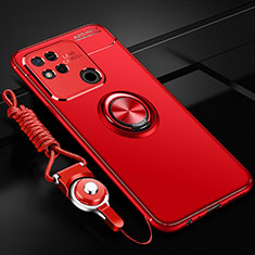 Silikon Hülle Handyhülle Ultra Dünn Schutzhülle Tasche Flexible mit Magnetisch Fingerring Ständer SD3 für Xiaomi Redmi 9C NFC Rot