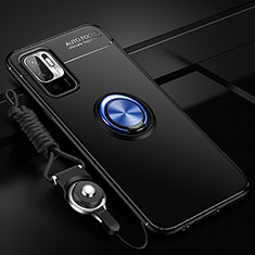 Silikon Hülle Handyhülle Ultra Dünn Schutzhülle Tasche Flexible mit Magnetisch Fingerring Ständer SD3 für Xiaomi Redmi Note 10 5G Blau und Schwarz