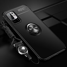 Silikon Hülle Handyhülle Ultra Dünn Schutzhülle Tasche Flexible mit Magnetisch Fingerring Ständer SD3 für Xiaomi Redmi Note 10 5G Schwarz