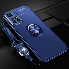 Silikon Hülle Handyhülle Ultra Dünn Schutzhülle Tasche Flexible mit Magnetisch Fingerring Ständer SD3 für Xiaomi Redmi Note 11T 5G Blau