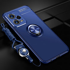 Silikon Hülle Handyhülle Ultra Dünn Schutzhülle Tasche Flexible mit Magnetisch Fingerring Ständer SD3 für Xiaomi Redmi Note 12 Explorer Blau