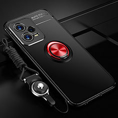 Silikon Hülle Handyhülle Ultra Dünn Schutzhülle Tasche Flexible mit Magnetisch Fingerring Ständer SD3 für Xiaomi Redmi Note 12 Pro+ Plus 5G Rot und Schwarz