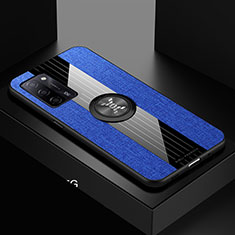 Silikon Hülle Handyhülle Ultra Dünn Schutzhülle Tasche Flexible mit Magnetisch Fingerring Ständer X01L für Oppo A55 5G Blau