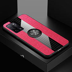 Silikon Hülle Handyhülle Ultra Dünn Schutzhülle Tasche Flexible mit Magnetisch Fingerring Ständer X01L für Oppo A56 5G Rot