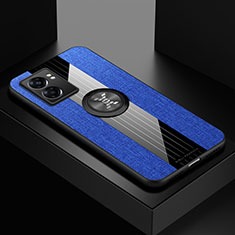 Silikon Hülle Handyhülle Ultra Dünn Schutzhülle Tasche Flexible mit Magnetisch Fingerring Ständer X01L für Oppo A56S 5G Blau