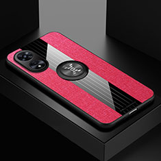 Silikon Hülle Handyhülle Ultra Dünn Schutzhülle Tasche Flexible mit Magnetisch Fingerring Ständer X01L für Oppo A58x 5G Rot