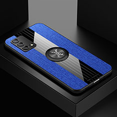 Silikon Hülle Handyhülle Ultra Dünn Schutzhülle Tasche Flexible mit Magnetisch Fingerring Ständer X01L für Oppo A74 4G Blau