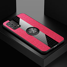 Silikon Hülle Handyhülle Ultra Dünn Schutzhülle Tasche Flexible mit Magnetisch Fingerring Ständer X01L für Oppo F19s Rot