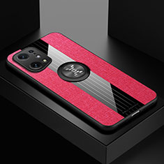Silikon Hülle Handyhülle Ultra Dünn Schutzhülle Tasche Flexible mit Magnetisch Fingerring Ständer X01L für Oppo Find X5 5G Rot