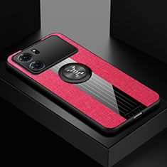 Silikon Hülle Handyhülle Ultra Dünn Schutzhülle Tasche Flexible mit Magnetisch Fingerring Ständer X01L für Oppo K10 5G Rot