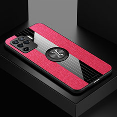 Silikon Hülle Handyhülle Ultra Dünn Schutzhülle Tasche Flexible mit Magnetisch Fingerring Ständer X01L für Oppo Reno5 F Rot