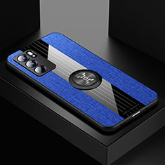 Silikon Hülle Handyhülle Ultra Dünn Schutzhülle Tasche Flexible mit Magnetisch Fingerring Ständer X01L für Oppo Reno6 5G Blau