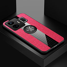 Silikon Hülle Handyhülle Ultra Dünn Schutzhülle Tasche Flexible mit Magnetisch Fingerring Ständer X01L für Realme GT Neo6 5G Rot