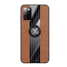 Silikon Hülle Handyhülle Ultra Dünn Schutzhülle Tasche Flexible mit Magnetisch Fingerring Ständer X01L für Samsung Galaxy A02s Braun