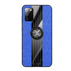 Silikon Hülle Handyhülle Ultra Dünn Schutzhülle Tasche Flexible mit Magnetisch Fingerring Ständer X01L für Samsung Galaxy A03s Blau