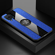 Silikon Hülle Handyhülle Ultra Dünn Schutzhülle Tasche Flexible mit Magnetisch Fingerring Ständer X01L für Samsung Galaxy A12 Blau