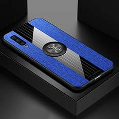 Silikon Hülle Handyhülle Ultra Dünn Schutzhülle Tasche Flexible mit Magnetisch Fingerring Ständer X01L für Samsung Galaxy A50 Blau