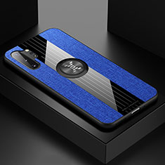 Silikon Hülle Handyhülle Ultra Dünn Schutzhülle Tasche Flexible mit Magnetisch Fingerring Ständer X01L für Samsung Galaxy Note 10 Plus 5G Blau