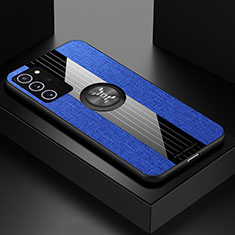 Silikon Hülle Handyhülle Ultra Dünn Schutzhülle Tasche Flexible mit Magnetisch Fingerring Ständer X01L für Samsung Galaxy Note 20 5G Blau
