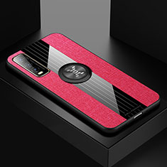 Silikon Hülle Handyhülle Ultra Dünn Schutzhülle Tasche Flexible mit Magnetisch Fingerring Ständer X01L für Vivo iQOO U1 Rot