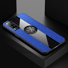 Silikon Hülle Handyhülle Ultra Dünn Schutzhülle Tasche Flexible mit Magnetisch Fingerring Ständer X01L für Vivo Y31 (2021) Blau
