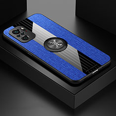 Silikon Hülle Handyhülle Ultra Dünn Schutzhülle Tasche Flexible mit Magnetisch Fingerring Ständer X01L für Xiaomi Poco M5S Blau