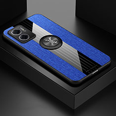 Silikon Hülle Handyhülle Ultra Dünn Schutzhülle Tasche Flexible mit Magnetisch Fingerring Ständer X01L für Xiaomi Redmi 10 5G Blau