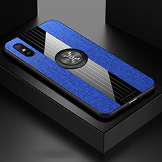 Silikon Hülle Handyhülle Ultra Dünn Schutzhülle Tasche Flexible mit Magnetisch Fingerring Ständer X01L für Xiaomi Redmi 9A Blau