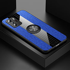 Silikon Hülle Handyhülle Ultra Dünn Schutzhülle Tasche Flexible mit Magnetisch Fingerring Ständer X01L für Xiaomi Redmi Note 10 Pro 5G Blau