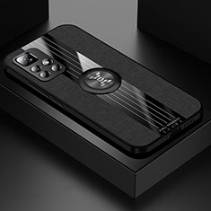 Silikon Hülle Handyhülle Ultra Dünn Schutzhülle Tasche Flexible mit Magnetisch Fingerring Ständer X01L für Xiaomi Redmi Note 11T 5G Schwarz