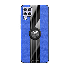 Silikon Hülle Handyhülle Ultra Dünn Schutzhülle Tasche Flexible mit Magnetisch Fingerring Ständer X02L für Samsung Galaxy A22 4G Blau