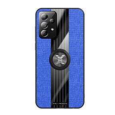 Silikon Hülle Handyhülle Ultra Dünn Schutzhülle Tasche Flexible mit Magnetisch Fingerring Ständer X02L für Samsung Galaxy A52s 5G Blau