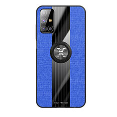 Silikon Hülle Handyhülle Ultra Dünn Schutzhülle Tasche Flexible mit Magnetisch Fingerring Ständer X02L für Samsung Galaxy M31s Blau