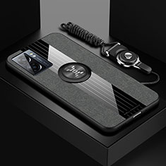 Silikon Hülle Handyhülle Ultra Dünn Schutzhülle Tasche Flexible mit Magnetisch Fingerring Ständer X03L für OnePlus Nord N300 5G Grau