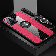 Silikon Hülle Handyhülle Ultra Dünn Schutzhülle Tasche Flexible mit Magnetisch Fingerring Ständer X03L für OnePlus Nord N300 5G Rot