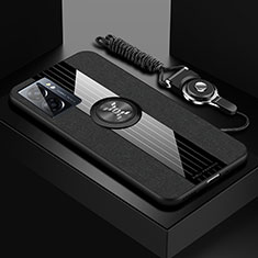 Silikon Hülle Handyhülle Ultra Dünn Schutzhülle Tasche Flexible mit Magnetisch Fingerring Ständer X03L für OnePlus Nord N300 5G Schwarz